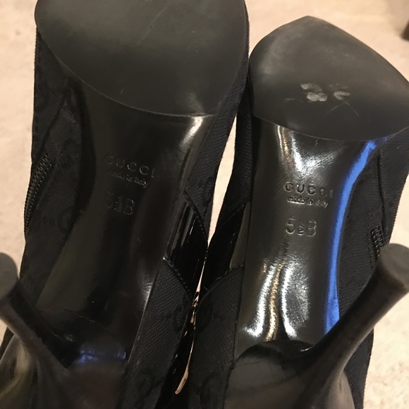 Gucci Monogram Heel Boot Black Canvas Gold Hardware Size 5.5 - Picture 4 of 5